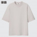 Хлопчатобумажная футболка Uniqlo U AIRism с круглым вырезом и коротким рукавом Оверсайз Бежевый